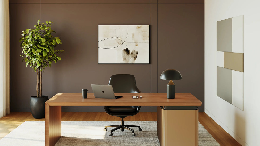 Overtone Home Office acoustic treatment with wall panels arranged around the workspace