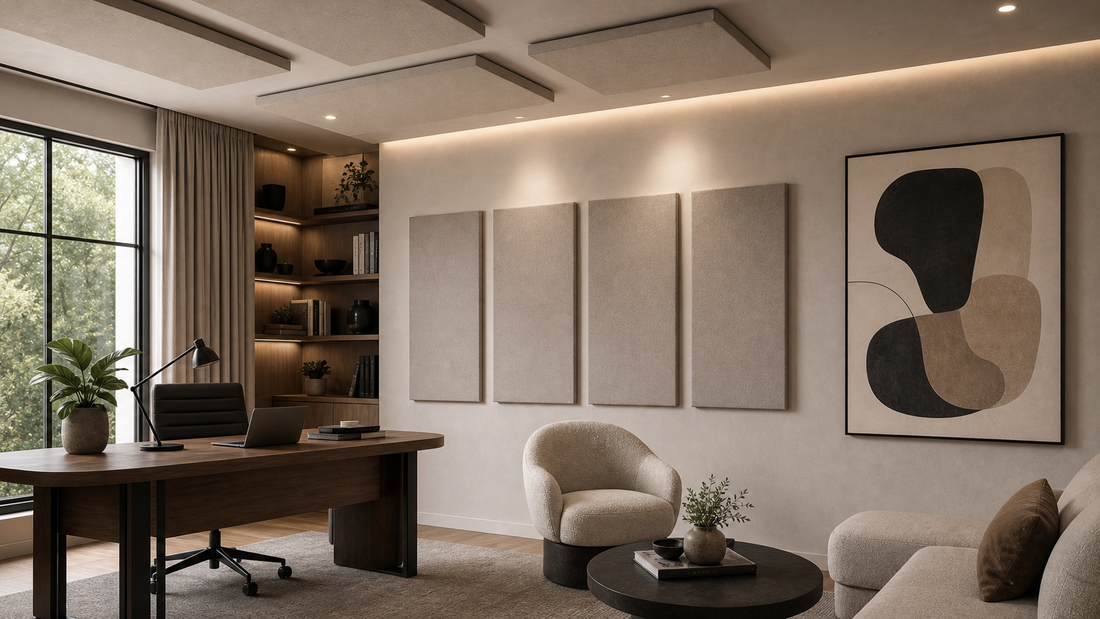 Design-forward room with acoustic treatment integrated into the wall finish