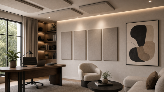 Design-forward room with acoustic treatment integrated into the wall finish