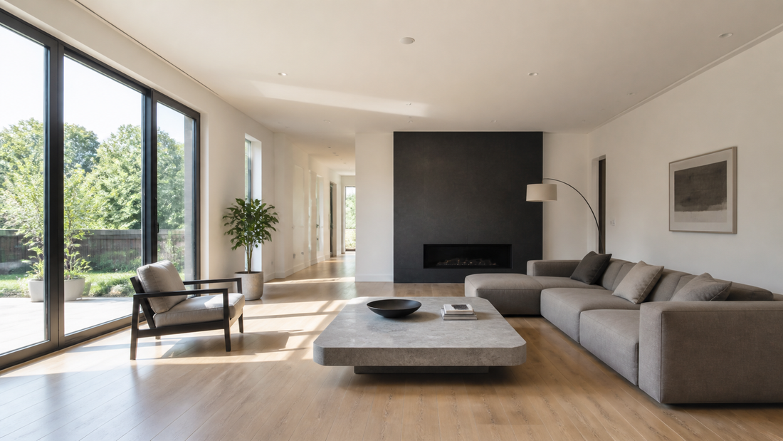 Untreated modern living room with hard reflective surfaces that can cause echo