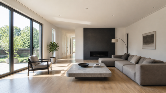 Untreated modern living room with hard reflective surfaces that can cause echo