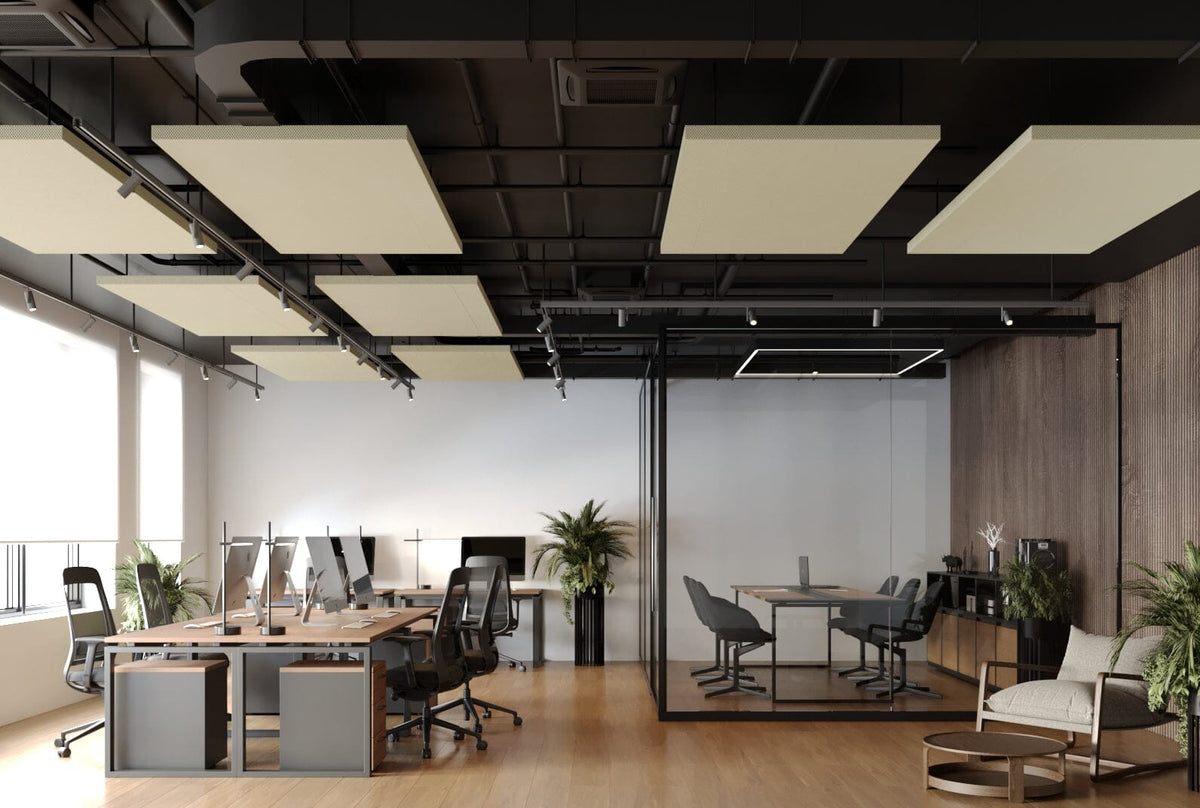 Overtone Ceiling Treatments suspended above a modern shared workspace